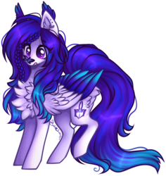 Size: 885x937 | Tagged: safe, artist:tay-niko-yanuciq, oc, oc only, butterfly, pegasus, pony, colored wings, commission, ear piercing, earring, female, fluffy, gradient mane, jewelry, mare, multicolored wings, piercing, simple background, solo, standing, transparent background