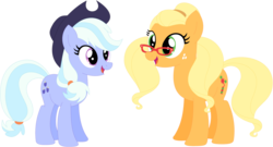 Size: 1024x554 | Tagged: safe, artist:ra1nb0wk1tty, applejack, sugarcoat, earth pony, pony, g4, applejack's hat, cowboy hat, equestria girls ponified, female, glasses, hat, mare, palette swap, ponified, recolor, simple background, transparent background