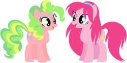 Size: 1024x511 | Tagged: safe, artist:ra1nb0wk1tty, lemon zest, pinkie pie, earth pony, pony, g4, equestria girls ponified, female, mare, palette swap, ponified, recolor, simple background, transparent background