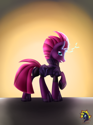 Size: 1024x1374 | Tagged: safe, artist:calamity-studios, tempest shadow, pony, unicorn, g4, my little pony: the movie, armor, broken horn, eye scar, female, horn, looking at you, magic, mare, raised leg, scar, solo