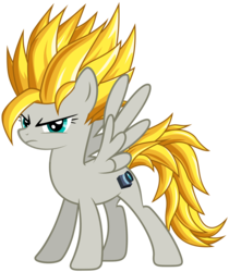 Size: 3240x3860 | Tagged: safe, artist:stormxf3, oc, oc only, oc:sweet shutter, pegasus, pony, dragon ball, dragon ball z, female, frown, glare, high res, looking at you, mare, simple background, solo, super saiyan, transparent background
