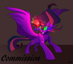 Size: 3627x3145 | Tagged: safe, artist:dragonfoxgirl, twilight sparkle, alicorn, pony, g4, angry, corrupted, corrupted twilight sparkle, dark magic, female, gritted teeth, high res, looking at you, magic, mare, rage, simple background, solo, sombra eyes, twilight sparkle (alicorn), wide eyes