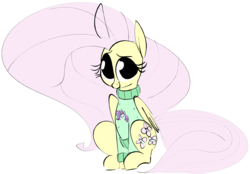 Size: 1739x1211 | Tagged: safe, artist:hattsy, fluttershy, pony, g4, clothes, female, sitting, solo, sweater, sweatershy