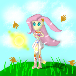 Size: 2000x2000 | Tagged: safe, artist:tranvybang123456789, fluttershy, g4, clothes, cloud, female, filly, filly fluttershy, grass, high res, younger