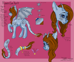 Size: 1200x1015 | Tagged: safe, artist:littlewolfstudios, oc, oc only, oc:raven eve'hart, dracony, dragon, hybrid, pony, female, flutter style hair, mare, reference sheet, tail wrap