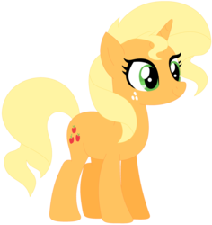 Size: 1024x1087 | Tagged: safe, artist:ra1nb0wk1tty, applejack, sunset shimmer, pony, unicorn, g4, female, freckles, mare, palette swap, recolor, simple background, solo, transparent background