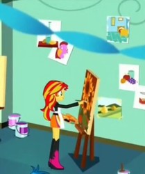 Size: 352x421 | Tagged: safe, screencap, sunset shimmer, eqg summertime shorts, equestria girls, g4, the art of friendship, female, fruit, paint, paintbrush, painting