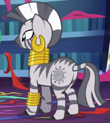 Size: 451x502 | Tagged: safe, screencap, zecora, zebra, g4, it isn't the mane thing about you, butt, cropped, female, library, plot, solo, twilight's castle