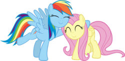 Size: 4500x2206 | Tagged: safe, artist:slb94, fluttershy, rainbow dash, g4, cute, dashabetes, duo, happy, hug, shyabetes, simple background, transparent background, vector