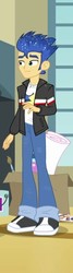 Size: 163x609 | Tagged: safe, screencap, flash sentry, a banner day, equestria girls, friendship games, g4, clothes, cropped, jacket, male, pants, shoes, smiling, sneakers, solo
