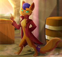 Size: 1871x1742 | Tagged: safe, artist:the-butch-x, capper dapperpaws, abyssinian, cat, anthro, digitigrade anthro, g4, my little pony: the movie, barrel, chest fluff, clothes, crate, male, sexy, signature, smiling, solo, stupid sexy capper