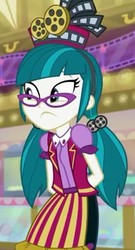 Size: 390x720 | Tagged: safe, screencap, juniper montage, equestria girls, equestria girls specials, g4, mirror magic, arm behind back, clothes, female, glasses, hat, pigtails, skirt, solo