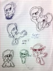 Size: 1024x1374 | Tagged: safe, artist:binkyt11, oc, oc only, oc:moonlit eclipse, ghost, pony, angry, blushing, female, foal, lined paper, looking at you, mare, ribbon, smiling, spoopy, traditional art
