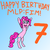 Size: 2000x2000 | Tagged: safe, artist:smannawarp, pinkie pie, earth pony, pony, g4, 7, anniversary, bipedal, birthday, female, happy birthday mlp:fim, high res, looking at you, mlp fim's seventh anniversary, seven, smiling, solo, text