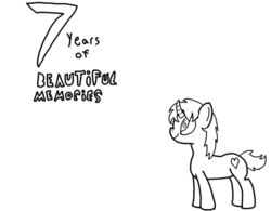 Size: 628x490 | Tagged: safe, artist:dizzyneal, oc, oc only, oc:dizzy down, pony, unicorn, digital art, happy birthday mlp:fim, mlp fim's seventh anniversary, monochrome, solo