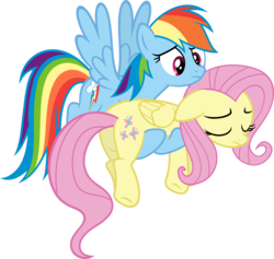 Size: 6000x5684 | Tagged: safe, artist:slb94, fluttershy, rainbow dash, pegasus, pony, g4, absurd resolution, duo, duo female, female, flying, frown, holding a pony, mare, simple background, transparent background, vector