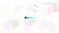 Size: 2560x1440 | Tagged: safe, artist:rupert, pinkie pie, earth pony, pony, series:30 dayz of pinks, g4, balloon, balloon riding, comic, simple background, sketch, static electricity, unfinished art