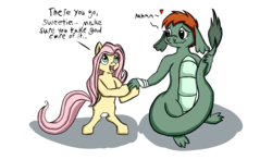 Size: 2453x1447 | Tagged: safe, artist:chiptunebrony, fluttershy, g4, bandage, caring, crossover, crying, cute, disney, handwritten text, heart, kindness, loch ness monster, nessie, quote, shyabetes, smiling, tears of joy, the ballad of nessie
