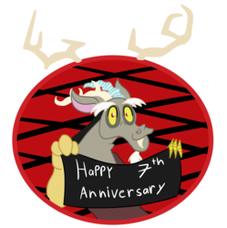 Size: 5000x5012 | Tagged: safe, artist:kiwiscribbles, discord, g4, absurd resolution, banner, happy birthday mlp:fim, male, mlp fim's seventh anniversary, simple background, solo, transparent background