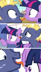 Size: 844x1470 | Tagged: safe, artist:dm29, edit, edited screencap, screencap, star tracker, twilight sparkle, alicorn, earth pony, pony, g4, once upon a zeppelin, creepy, duo, female, julian yeo you magnificent bastard, licking, male, mare, personal space invasion, tongue out, twilight sparkle (alicorn)
