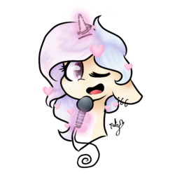 Size: 768x768 | Tagged: safe, artist:naty7913, oc, oc only, oc:pastel, pony, unicorn, bust, female, floppy ears, magic, mare, microphone, portrait, simple background, solo, transparent background