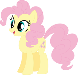 Size: 1024x991 | Tagged: safe, artist:ra1nb0wk1tty, fluttershy, pinkie pie, earth pony, pony, g4, female, mare, open mouth, palette swap, recolor, simple background, solo, transparent background