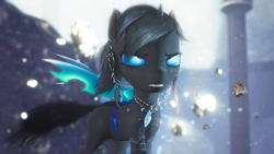 Size: 3630x2042 | Tagged: safe, artist:princeoracle, oc, oc only, oc:dragonfly, changeling, 3d, blue changeling, changeling oc, female, high res, jewelry, necklace, solo