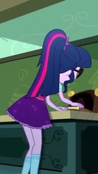 Size: 406x720 | Tagged: safe, screencap, sci-twi, twilight sparkle, eqg summertime shorts, equestria girls, g4, subs rock, clothes, female, glasses, ponytail, rear view, skirt, socks