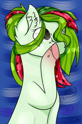 Size: 1024x1544 | Tagged: safe, artist:candycloud42, oc, oc only, oc:watermelana, pony, covering mouth, freckles, gradient hooves, solo, transparent mane