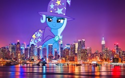 Size: 1920x1200 | Tagged: safe, artist:rustynugget616, trixie, pony, g4, empire state building, giant pony, irl, macro, mega trixie, new york city, photo, ponies in real life, solo