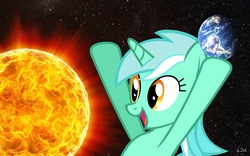 Size: 2560x1600 | Tagged: safe, artist:rustynugget616, lyra heartstrings, pony, g4, cute, earth, female, giant lyra heartstrings, giant pony, giga giant, lyrabetes, macro, mega lyra, pony bigger than a planet, solo, sun, xk-class end-of-the-world scenario