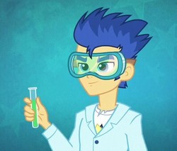 Size: 397x338 | Tagged: safe, screencap, flash sentry, equestria girls, friendship games, g4, clothes, cropped, goggles, lab coat, male, smiling