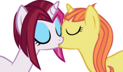 Size: 5474x3209 | Tagged: safe, artist:ironm17, cayenne, citrus blush, pony, unicorn, g4, citruyenne, duo, eyes closed, female, kiss on the lips, kissing, lesbian, love, mare, shipping, simple background, transparent background, vector