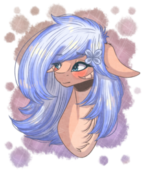 Size: 2000x2334 | Tagged: safe, artist:shadow-nights, oc, oc only, oc:amara, pony, blushing, bust, commission, female, floppy ears, flower, flower in hair, high res, mare, simple background, solo, transparent background