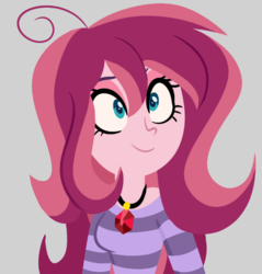 Size: 628x656 | Tagged: dead source, safe, artist:wubcakeva, oc, oc only, oc:contralto, equestria girls, g4, clothes, disguised siren, female, gem, gray background, simple background, siren gem, smiling, solo