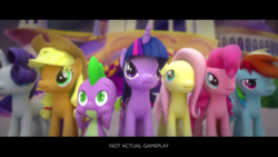 Size: 1920x1080 | Tagged: safe, gameloft, applejack, fluttershy, pinkie pie, rainbow dash, rarity, spike, twilight sparkle, alicorn, dragon, earth pony, pegasus, pony, unicorn, g4, my little pony: the movie, official, 3d, female, male, mane seven, mane six, mare, not actual gameplay, trailer, twilight sparkle (alicorn)