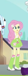 Size: 163x432 | Tagged: safe, screencap, fluttershy, equestria girls, g4, my little pony equestria girls: rainbow rocks, boots, clothes, cropped, female, hairpin, offscreen character, shoes, skirt, solo
