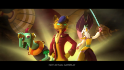 Size: 1920x1080 | Tagged: safe, gameloft, capper dapperpaws, captain celaeno, squabble, abyssinian, bird, cat, parrot pirates, anthro, g4, my little pony: the movie, official, 3d, chest fluff, female, male, not actual gameplay, pirate, trailer