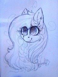 Size: 1024x1365 | Tagged: safe, artist:ohsushime, oc, oc only, oc:blits, pony, bust, female, mare, monochrome, portrait, solo, traditional art