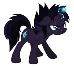 Size: 600x547 | Tagged: safe, artist:spiritualpresence, oc, oc only, oc:darkwind nebula, pony, unicorn, g4, my little pony: the movie, female, glowing horn, horn, magical lesbian spawn, mare, offspring, parent:tempest shadow, parent:twilight sparkle, parents:tempestlight, scar, simple background, solo, transparent background