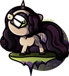Size: 898x984 | Tagged: safe, artist:amberpone, oc, oc only, oc:miss remains, pony, unicorn, adult, big eyes, big head, black, cel shading, commission, cute, cutie mark, eyes open, fanart, female, floating island, forest, glasses, graceful, green, green eyes, hooves, horn, lighting, long hair, long mane, long tail, looking at you, makeup, mare, original character do not steal, pose, purple, shading, simple background, smiling, solo, standing, transparent background, unshorn fetlocks, water