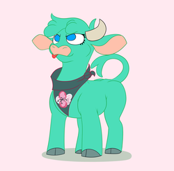 Size: 1600x1570 | Tagged: safe, alternate version, artist:athan, arizona (tfh), cow, them's fightin' herds, arizona (drink company), cloven hooves, community related, derp, female, neckerchief, pun, solo, tongue out, unshorn fetlocks