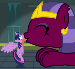 Size: 3264x2998 | Tagged: safe, artist:badumsquish, derpibooru exclusive, the sphinx, twilight sparkle, alicorn, pony, sphinx, daring done?, g4, badumsquish is trying to murder us, behaving like a cat, butt, cute, ear piercing, earring, eyes closed, female, happy, headdress, high res, kitty sphinx, kneeling, licking, long tongue, macro, paws, piercing, plot, pyramid, shocked, size difference, smiling, sphinxdorable, spread wings, surprised, temple, tongue out, twilight sparkle (alicorn), wide eyes, wingboner, wings