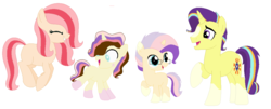 Size: 1128x454 | Tagged: safe, artist:amellia-rose, oc, oc only, oc:cream jade, oc:shining star, oc:steel magick, oc:twinkle sprinkle, earth pony, pony, unicorn, kindverse, glasses, missing cutie mark, offspring, parent:cheese sandwich, parent:oc:cream jade, parent:oc:shining star, parent:pinkie pie, parent:starlight glimmer, parent:sunburst, parents:cheesepie, parents:starburst