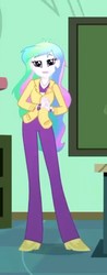 Size: 266x679 | Tagged: safe, screencap, princess celestia, principal celestia, equestria girls, g4, my little pony equestria girls: summertime shorts, subs rock, clothes, cropped, female, high heels, lipstick, looking at you, pants, shoes, smiling