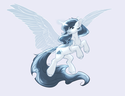 Size: 2440x1884 | Tagged: safe, artist:nightskrill, oc, oc only, pony, unicorn, artificial wings, augmented, female, glowing horn, horn, looking at you, magic, magic wings, mare, smiling, solo, wings