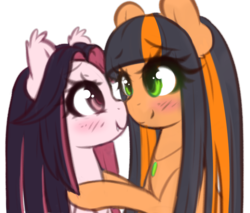 Size: 1908x1623 | Tagged: safe, artist:fluffymaiden, oc, oc only, oc:mystic howl, oc:pumpkin spice, pony, cute, female, lesbian, looking at each other, mare, oc x oc, shipping, simple background