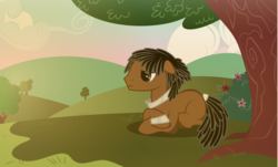 Size: 1923x1159 | Tagged: safe, artist:xenoneal, oc, oc only, oc:lorio, earth pony, pony, .svg available, male, prone, solo, stallion, svg, tree, vector