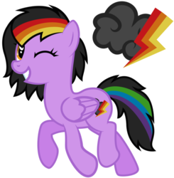 Size: 600x613 | Tagged: safe, artist:lost-our-dreams, oc, oc only, oc:rainbow streak, pegasus, pony, cutie mark background, female, mare, offspring, one eye closed, parent:rainbow dash, parent:soarin', parents:soarindash, rainbow hair, simple background, solo, transparent background, wink
