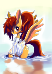 Size: 2039x2894 | Tagged: safe, artist:unousaya, oc, oc only, pegasus, pony, clothes, female, high res, looking at you, mare, simple background, solo, water